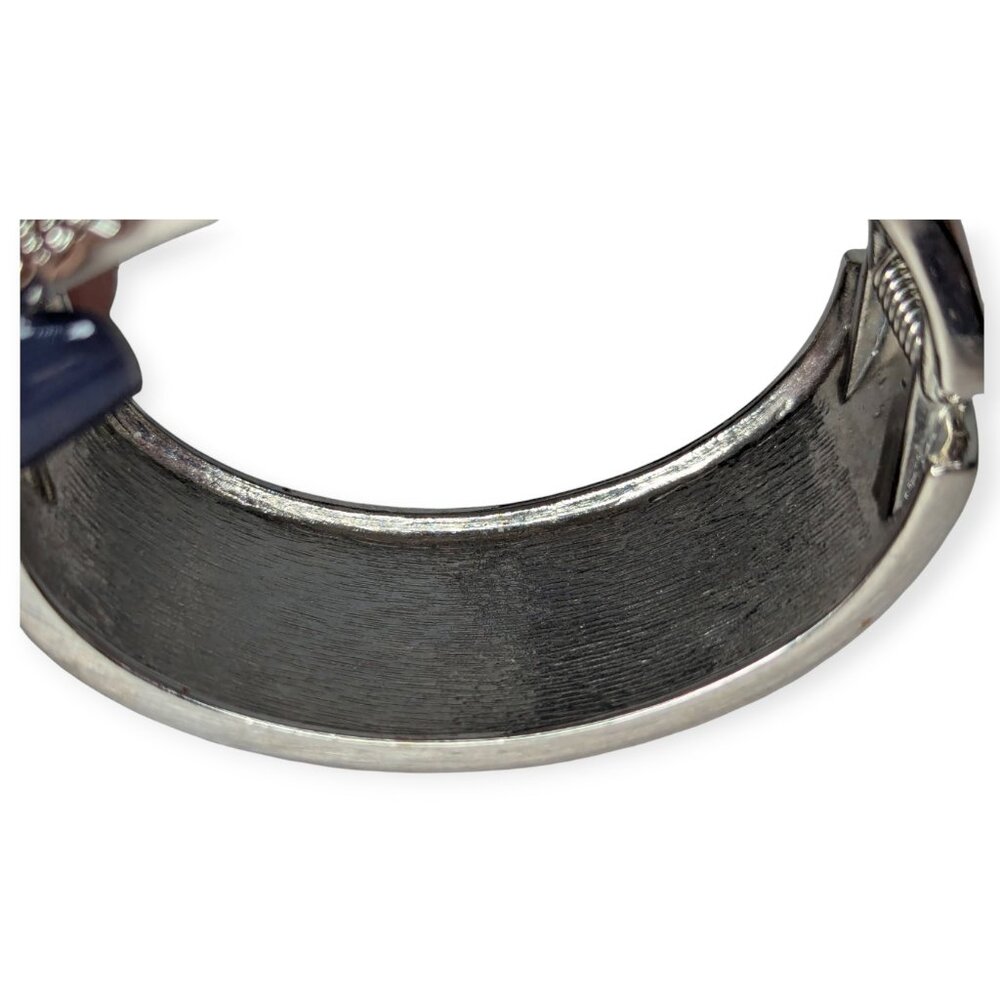 Wide Owl Cuff Silver Tone & Brown Accent Bangle Bracelet Hinged Fashion Jewelry - Picture 8 of 11